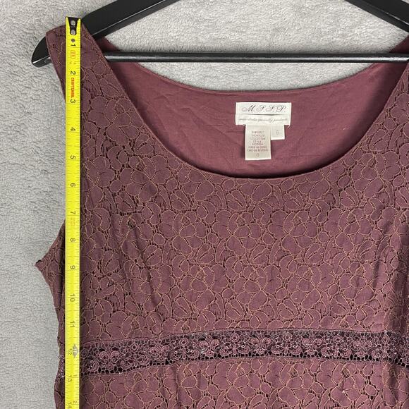 M.S.S.P. Dress Womens 8 Burgundy Floral Lace Overlay Sleeveless Scoop Neck Lined - Picture 12 of 13